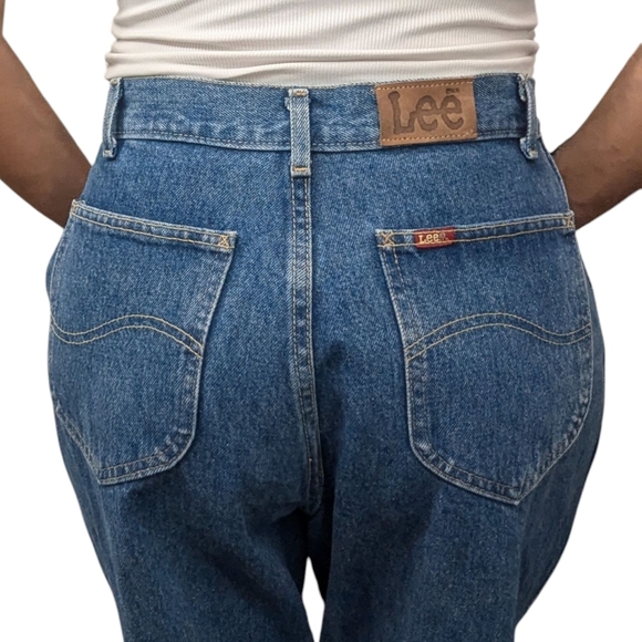 Vintage Lee Mom Jeans High Waisted Tapered Leg 100% Cotton Denim USA 11 - Picture 13 of 14